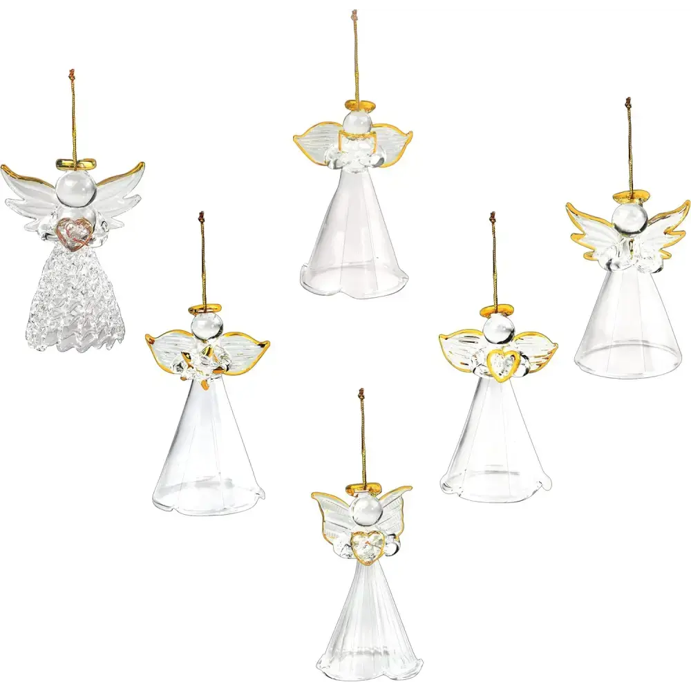 4E's Novelty Glass Angel Ornaments for Christmas Tree (Set of 24) - 2.5" Mini Angels Decor, Clear Spun Glass Angel Ornaments for Holiday Season