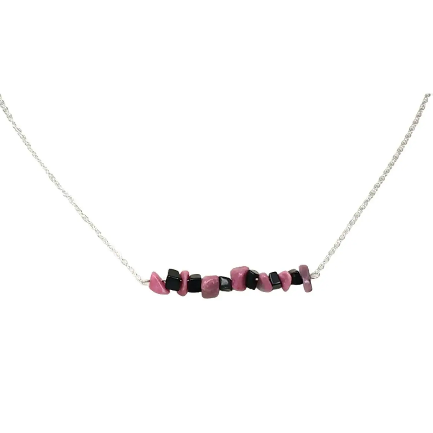 Taurus Birthstone Rhodonite and Blackstone Chip Necklace