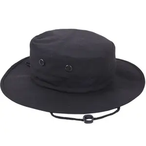 Black - Adjustable Tactical Military Boonie Bucket Hat - Polyester Cotton