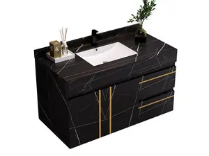 35.4'' Wall Mounted Single Bathroom Vanity with Faux Marble Vanity Top