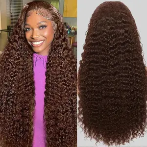 Summervibes[30inch Only $109]Nervoss Colorful 30in 13X6 Chocolate Brown Deep Wave HD Transparent Lace Front Wigs Human Hair 99J Red Burgundy Colored Deep Wigs 4/27 Highlight Ombre Human Hair Curly Wigs Black Deep Wigs Pre Plucked With Baby Hair