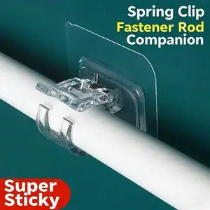 6-Pack No Drill Needed Curtain Rod Holders Brackets, Self Adhesive Rod Holder Hooks, Multipurpose Nail Free Stick on Curtain Rod Hooks Organiser Home girl room accessories kitchen decor Wall Hanging Fastener Wall Mounted Hanger Towel Clips Hangable