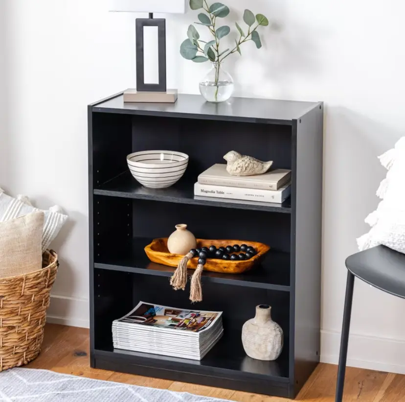 Mainstays 3-Shelf Bookcase with Adjustable Shelves, True Black Oak