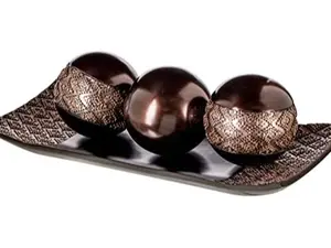 Dublin Home Decor Tray and Orbs Set - Coffee Table Decor - Centerpiece for Living Room - Decorative Accents Bowl with Spheres for Dining Table Decor, Brown