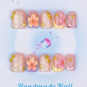 Nailssbysheccid, 10pcs press-on nails, Nail art, Nail Art Design, square shape, 100% handmade, simple style, French style, 3D, suitable for dates, weddings, comes with jelly glue, crystal sticks and twisting rods