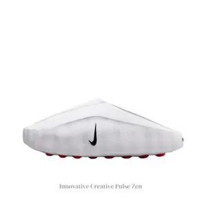 White Mule Slides, Red Cushioning Massage Outsole, Perforated Upper, Pre-Game Recovery Tech Slides
