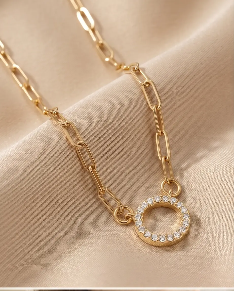 The Big Oh Choker | 16" Paperclip Chain Necklace with Pavé Circle