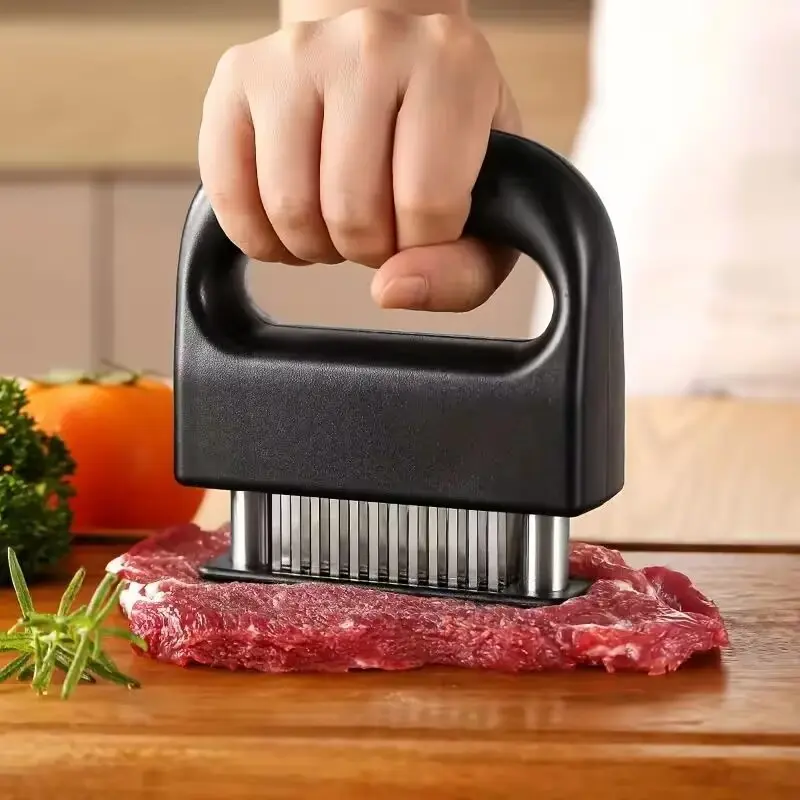 Handheld Manual Operation Meat Tenderiser - Kitchenware with Handle, 48 Ultra-Sharp Stainless Steel Blades, 24-Pin, Non-Slip Ergonomic Design, ABS Construction, 4.88in x 4.25in Compact Dishwasher-Safe Utensil for Beef, Home BBQ