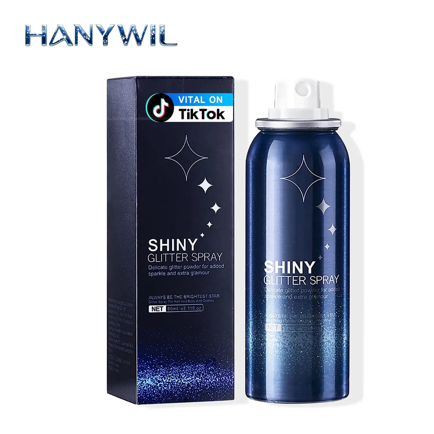 HANYWIL Body Glitter Spray with Nozzle, Long-Lasting Fast-Drying Cosmetic Sparkly Super Sparkly Shimmer Glitter Pigment for Hair & Body, Wedding Christmas Party Makeup, 2.11 Fl Oz