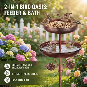 48 in Vintage Double-Layer Bird Bath & Feeder - Sturdy 5-Claw Iron Stand, Disassemblable Double Bowl, Clean, Sturdy Garden Essential for Summer Decor, Holiday Gifting