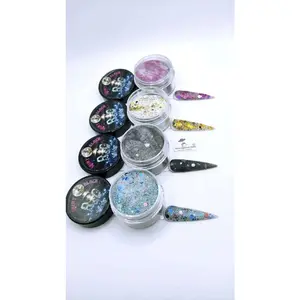 RG Nail Systems Shiny Black Acrylic Collection 4 jars 14grms each