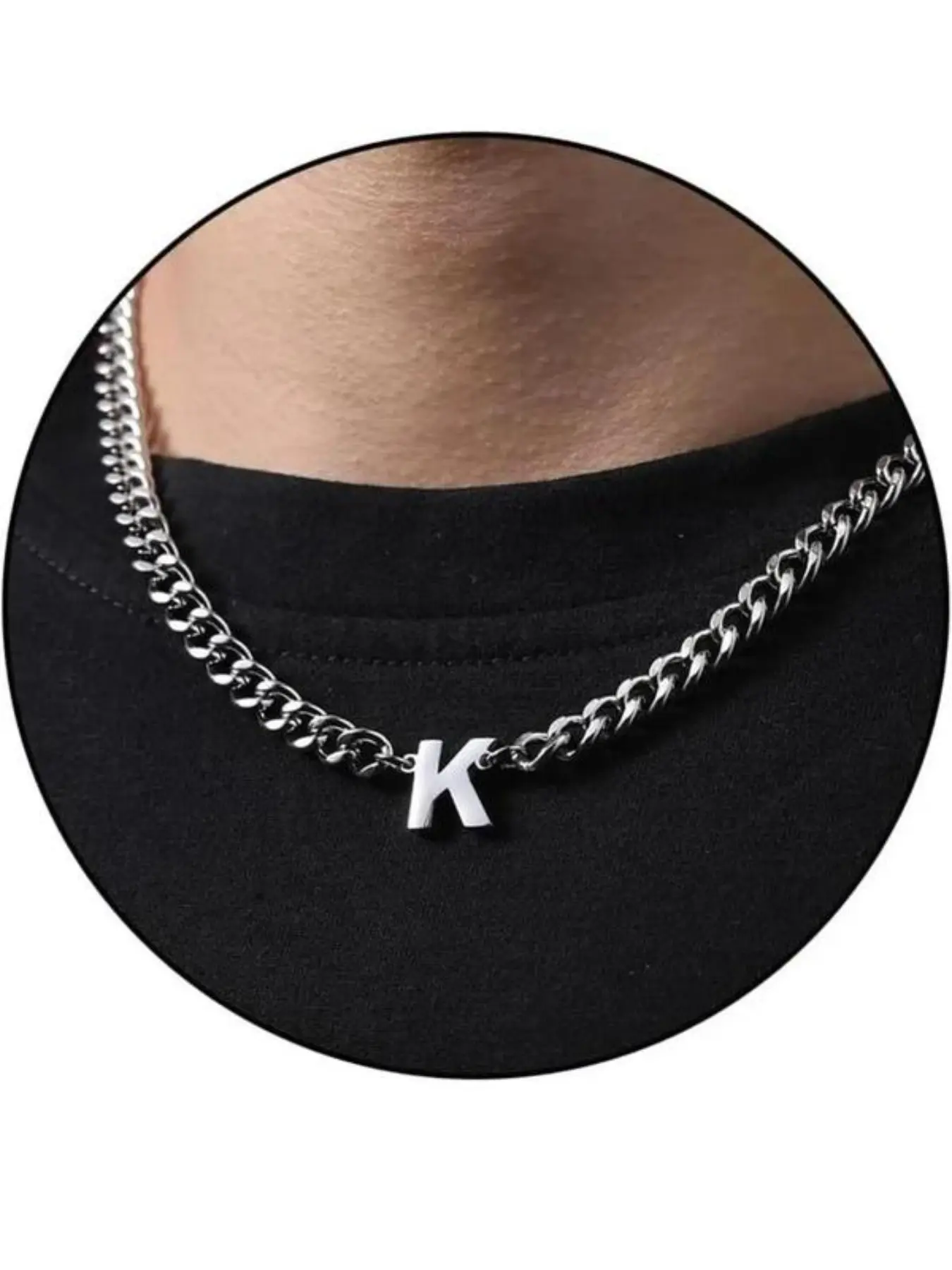 Men's Letter Cuban Necklace, Stainless Steel, Silver Color Letters A-Z Pendant, Chain Design, Personalized Gift for Men, Initial Necklaces