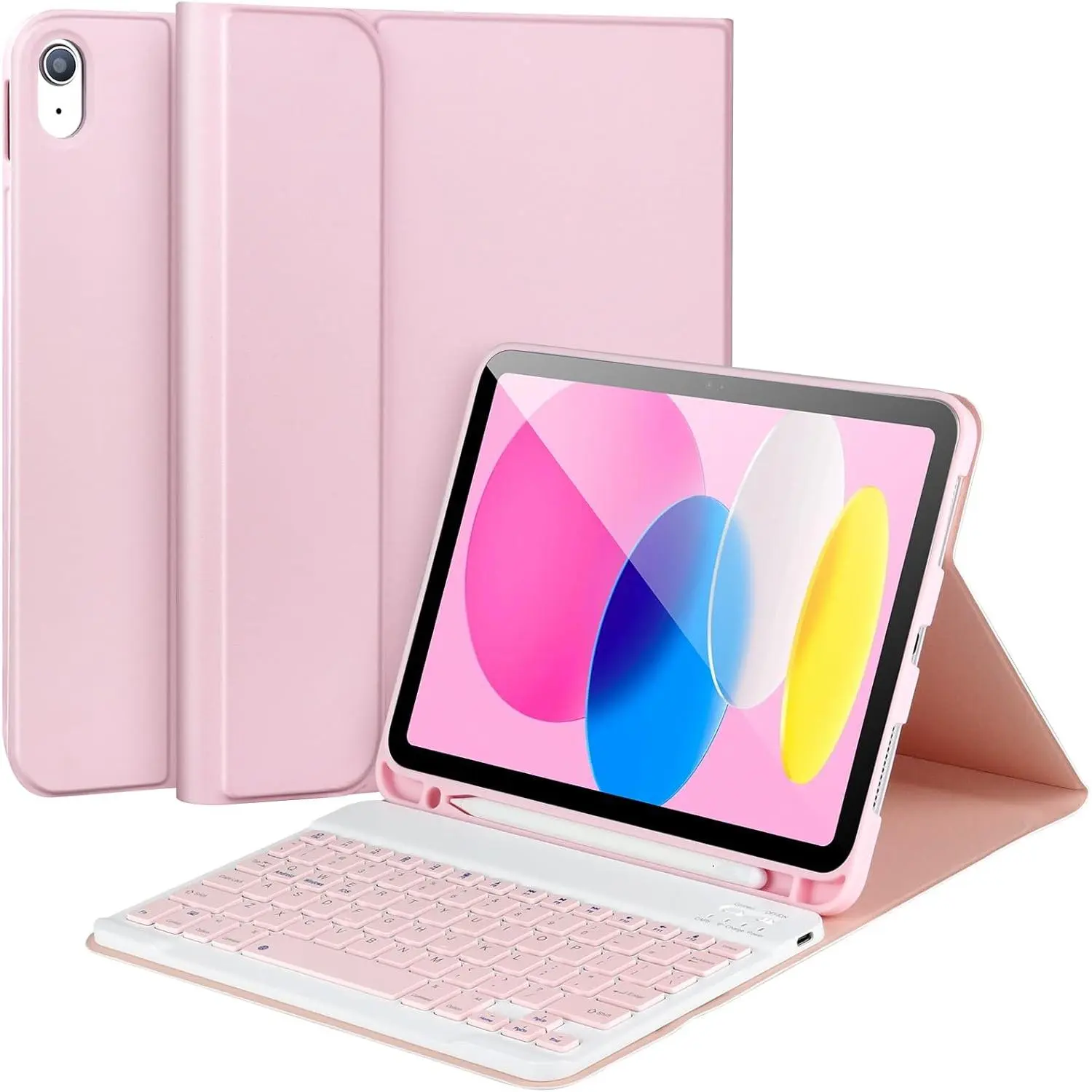 Detachable Bluetooth Keyboard Case for iPad 11th Gen/10th Gen 2022 (10.9"), iPad A16 2025 (25.5x20x2"), Tablet Accessories with Pencil Holder, Square Keycaps, Bluetooth On Function for Office Work, Pink