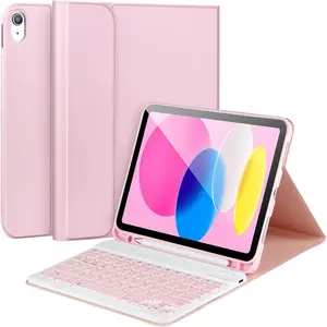 iPad 11th/10th Gen Keyboard Case,Detachable Bluetooth Keyboard case for iPad A16 2025 11 inch/10th Gen 2022 10.9’’ with Pencil Holder, Square Keycaps,Pink