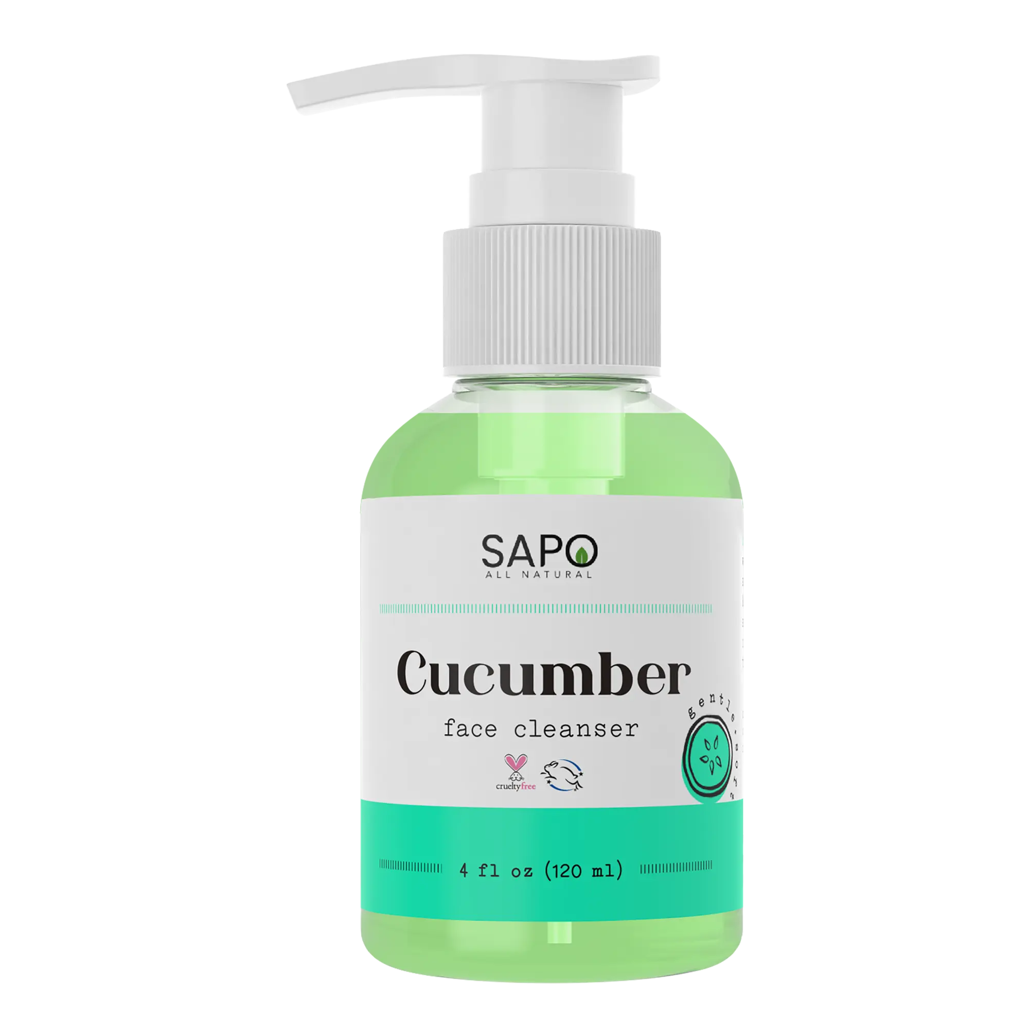 Sapo All Natural Cucumber Face Cleanser - Daily Gentle Gel Wash with Aloe, Coconut Oil, Neem & Vitamin C - Soothing, Brightening, Hydrating & Vegan for Dry, Sensitive, Oily or Acne Prone Skin - 4 oz