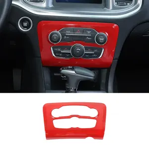 Red Carbon Fiber Central Control A/C Panel Cover Trim - ABS Automotive Interior Decoration, Cars Accessories, Accessories for Car, Interior Sticker Kit for Dodge Charger 2015+ Front Dashboard