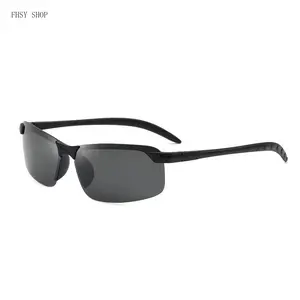 FHSY SHOP Rimless Polarized Sports Sunglasses UV400 Anti-Glare Black Frame Lightweight Windproof Eyewear for Men Cycling Running Fishing Hiking Shatterproof Sun Glasses LED Light Blocking Stickers