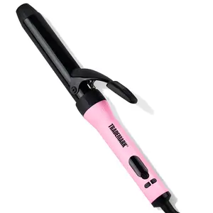 Trademark Curling Iron 1.25 inch Interchangeable Hair Iron Mood Ceramic Barrels Loose Tousled Waves Dual Voltage Pink & Black