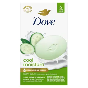 Dove Beauty Bar Soap (90g / 3.2oz) Cool Moisture Cucumber & Green Tea Scent, 6 Bars for Refreshed Skin, Leaves Skin Refreshed