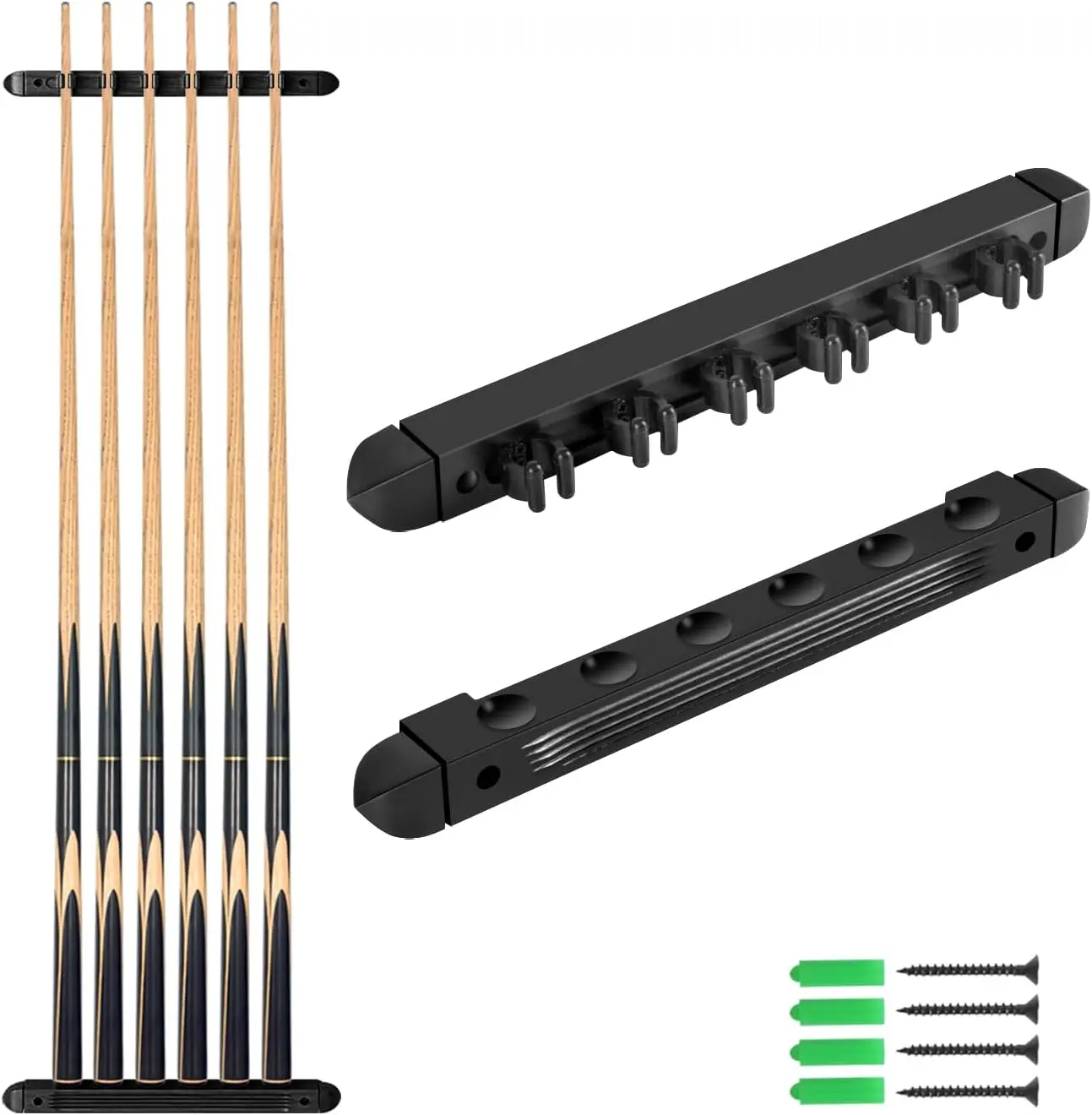 Moyan Super Pool Cue and Billiard Wall Rack - Wall Mounted Cue Holder (Black / 6 Cues)