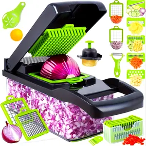 Multi-Functional Vegetable Chopper Set,Vegetable Chopper,16-in-1 Multifunctional Food Chopper,Professional Onion Chopper with 7 Blades,Vegetable Cutter with Container for Salad,Potato,Carrot,and Garlic; Essential Kitchen Tool fast cutting machine