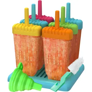 Popsicles Molds, Ozera Set of 6 Reusable Ice Pop Molds, Easy Release Cream Popcical Popsicle Maker for Homemade Popsicles With Funnel & Cleaning BrushAQMP