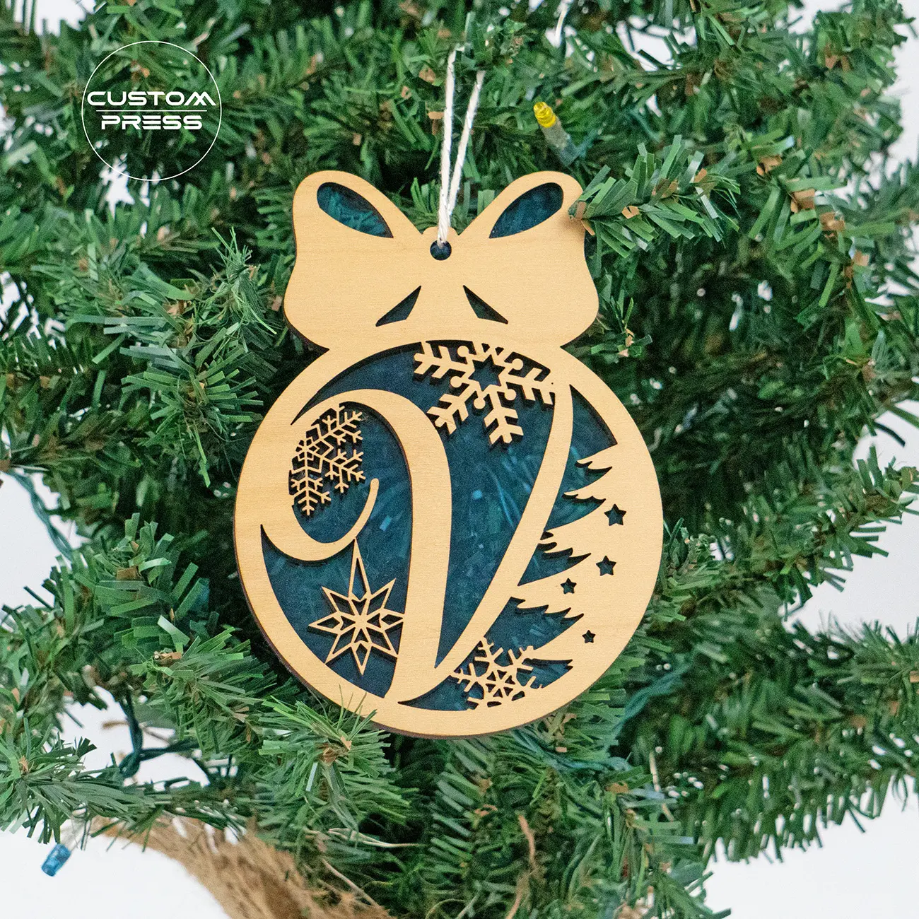 Initial Christmas Ornaments with Wooden Letters and Acrylic Background - Personalized Xmas Decorations in Multicolor