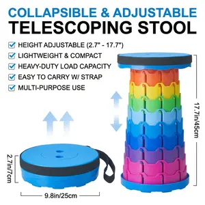 2pcs Collapsible Stool Portable Lightweight Retractable Folding Stools Seat Fishing Outdoors Indoors Kitchen Max Load 400lbs, Folding Shoe Changing Stool, Suitable For Hiking Camping, Courtyard BBQ, Rainbow Stool Easter Gift, Local Warehouse