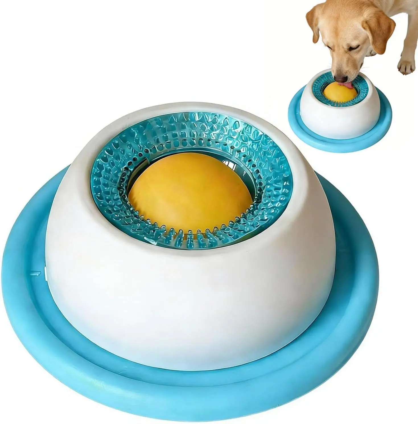 Calming Lick Bowl for Dogs Cats | Non Slip Slow Feeder with Rotating Lick Ball | Interactive Slow Feeder | Anxiety Relief Enrichment Toy for Liquid Wet Food | Interactive Pet Feeding Bowl Keeps Pets Busy Engaged