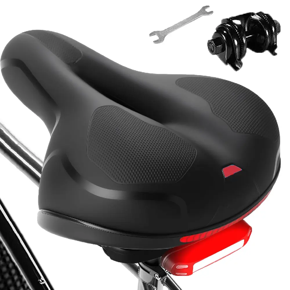 Comfort Bike Seat Wide Bicycle Saddle Replacement Foam Padded Soft Bike Cushion With Dual Shock Absorbing With Saddle Taillight Universal Fit For Women Men