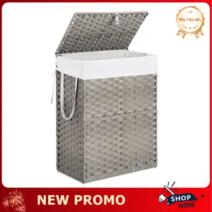 [Deal] Laundry Hamper with Lid, 23.8 Gallon (90 L) Synthetic Rattan Clothes Basket with Removable Liner, Portable, Foldable, Ventilated Organiser