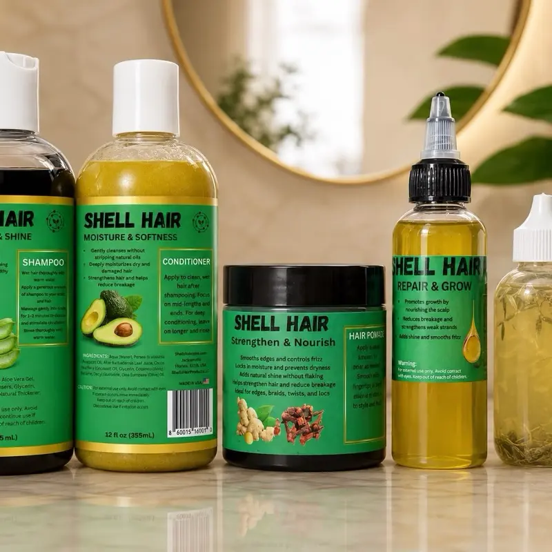 Kit 5 products_oil, bouster, pomade, shampooing and conditioner