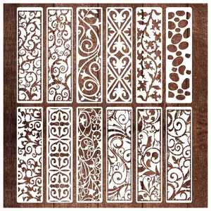12 Pieces Border Stencils for Painting, Leaf Stencil Template Reusable Furniture Cake Decorative Stencils for Wood DIY Craft Canvas Fabric (12 Border Floral)