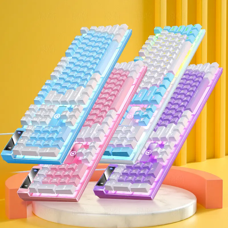 Pro Gaming Keyboard - Full-Size RGB Lights, Splashproof, Ergonomic Floating Keys, Ultra-Durable ABS Plastic, Foldable, Golden Accents, for PC Gamers, PC Accessories, Workstation Computer Peripherals, Compatible with Mac, Led Backlit Keyboard, Rainbow