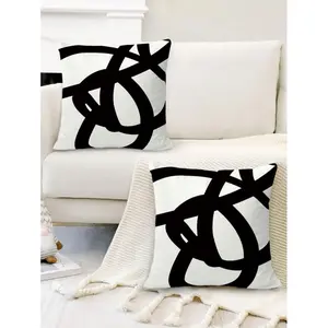 SHEIN 2pcs 18x18 Inch Black And White Peach Skin Velvet Pillow Covers, Abstract Art Design Cushion Covers, Decorative Pillowcases Suitable For Indoor And Outdoor, Use On Sofa Sofa Bed Home Christmas For Holiday Gift Giving