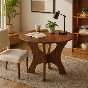 43"x43" Folding Round Dining Table, Wood Grain MDF+Veneer Construction, MDF Base, Waterproof Walnut Veneer Top, Metal Hinges, Tool-Free Space-Saving Indoor Furniture for Small Spaces, Compact Kitchen Table, Folding Table