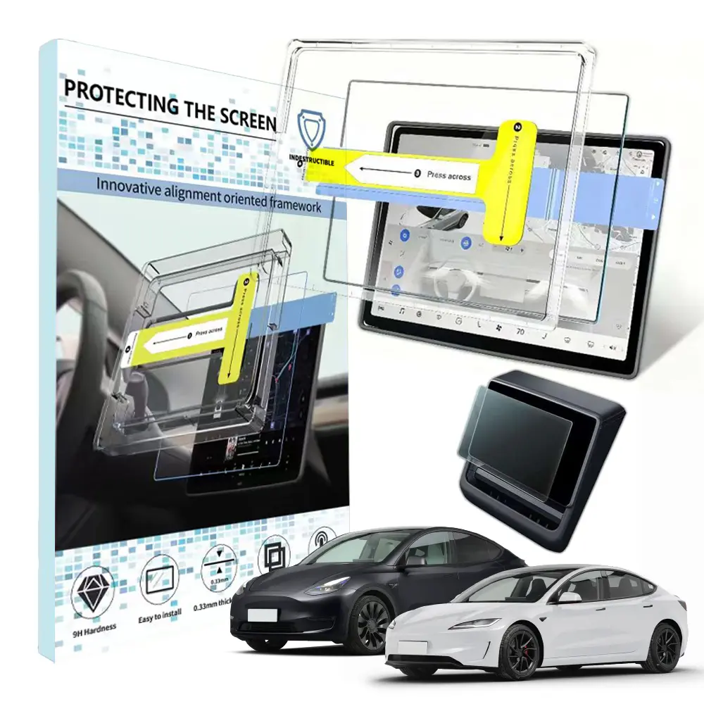 Highland Juniper Series Tempered Glass Screen Protector Kit for Tesla Model 3 & Model Y, 9H Hardness, Anti-Scratch, Shockproof, Fingerprint Resistant, Car Interior Accessories with Installation Tools