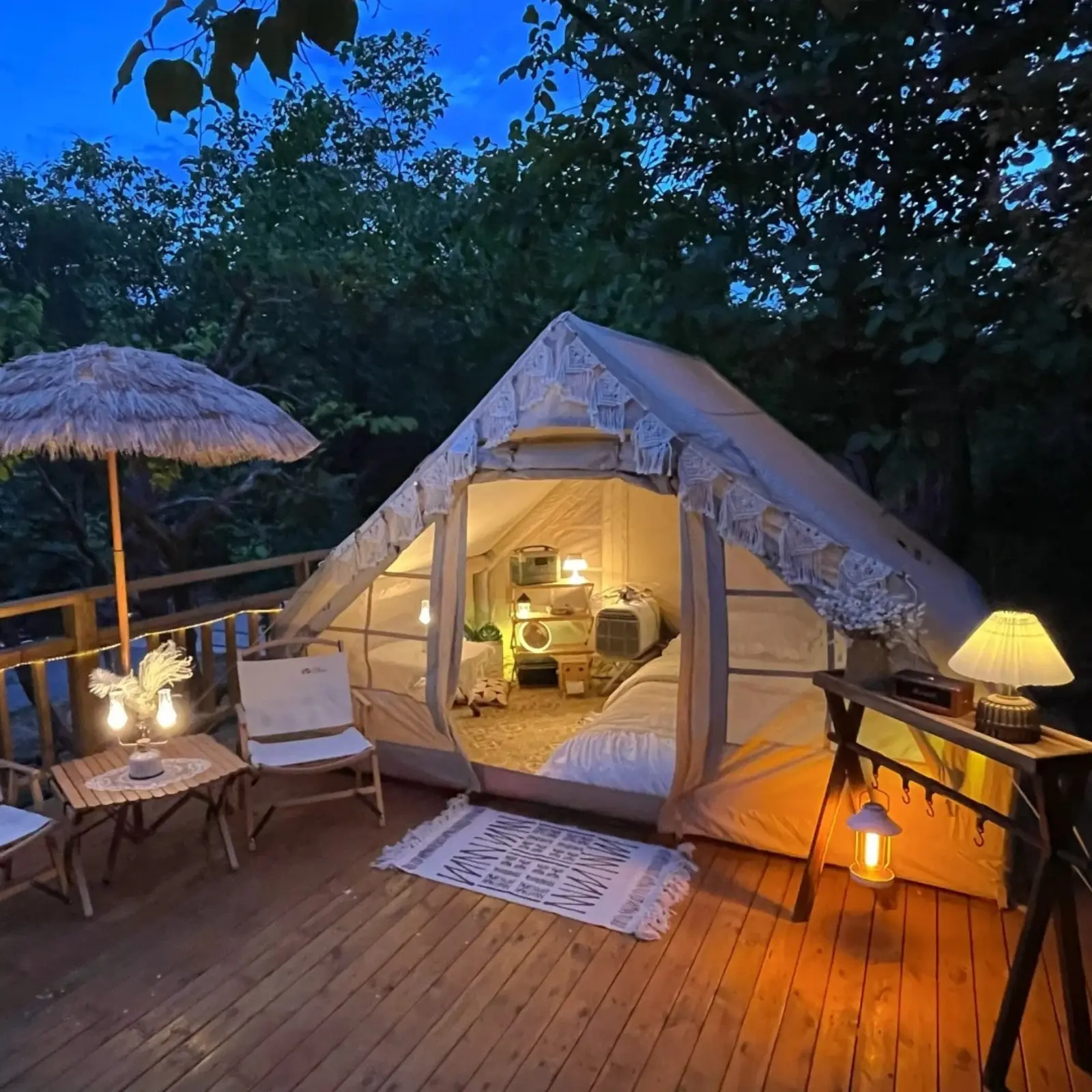 SENLEETO Inflatable Glamping Tent - 4-6 Person Easy Setup Heavy Duty Camping Shelter, 420D Oxford Fabric Waterproof Outdoor Tent, 129 Sq Ft with Rainfly, Fireproof Mat, 3-Min Instant Portable Canopy