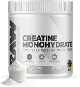 RAW Nutrition Micronized Creatine Monohydrate Powder, Unflavored (30 Servings) - Fitness Supplement for Workout Performance, Muscle & Strength Building - For Men & Women