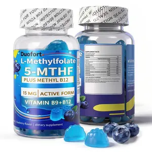 Duofort L-Methylfolate 5-MTHF 15mg Gummies with Methyl B12, MTHFR Support for Mood, Energy & Brain Fog, Bioactive Folate & Methylcobalamin, Blueberry Flavor, 60ct
