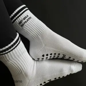 Hot Girls Do Pilates Socks White/Black with Non-Slip Grip & Durable Cotton Material for Workout Comfort. Pila Barre  Socks