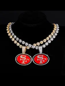 Sporty Sf Pendant Hip Hop Round Diamond Cuban Necklace, Show Your Team Love, Casual Alloy Chain, All Seasons, Fan Gift