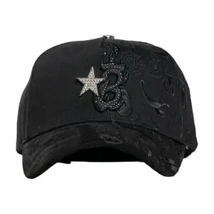 Gold Star Metallic Snapback - Luxury Black Streetwear Hat with 3D Embroidery Premium Design Urban Aesthetic Unisex Adjustable Fit Trendy