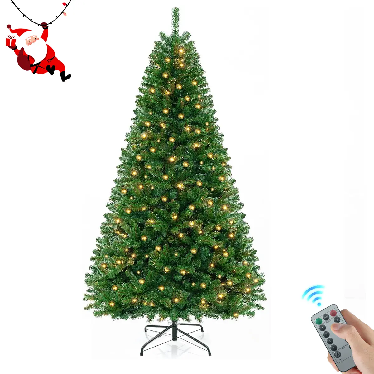 5.91FT Pre-lit Green Christmas Tree, Fire-Resistant Hinged Spruce| Realistic Full Look, 200 Warm Lights & 900 stem tips,metal support, simple to operate and easy to set up | Flame-retardant PVC material, suitable for long-term repeated use
