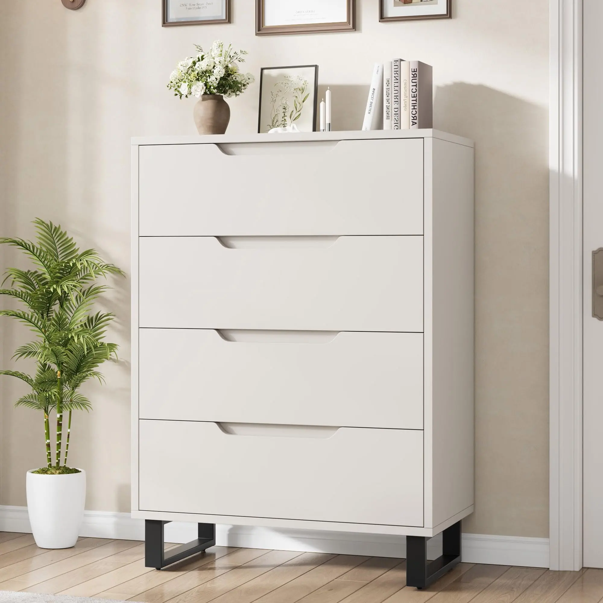 Garvee Practical 4-Drawer Tall MDF Wood Dresser - 41.5-41.7in Freestanding Modern Room Storage Cabinet, Detachable Legs, Chic Clothing Organization Unit for Bedroom, Living Room (White, Ash Grey, Black), Practical Dresser, Multiple Storage Drawers