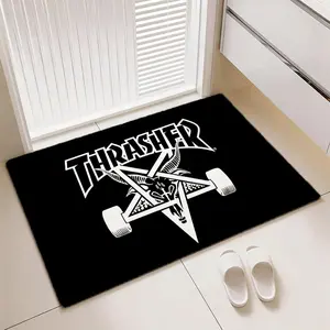 Skate Brand Thrasher Floor Mat Non-Slip Comfy Flannel Thickened Rug Indoor Door Mat Ultra Soft Absorbent Wear-Resistant Floor Mat for Living Room Hallway Entryway Front Door Porch Sturdy Non-Skid Home Decoration Mat for Indoor Daily Use