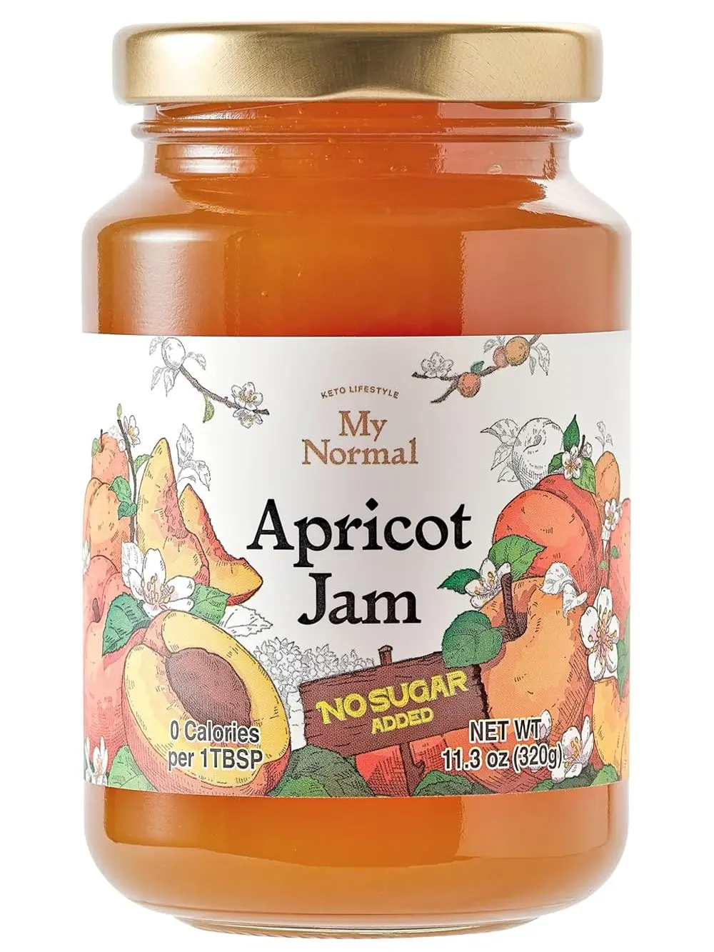 My Normal No Sugar Apricot Jam Diabetic-Friendly - Official Product Apricot 50% Fruit Jelly with Allulose, Keto & Zero Sugar Jam - Only 4 Ingredients, No Artificial Additives (320g, 11.28 oz)