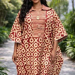 African Traditional Long Sleeve Maxi Dress with Neckline, Boho Style, Perfect for Summer