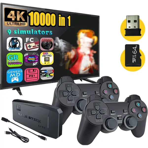 HD Wireless Game Stick Console — 10,000 Built-In Games with 2.4G Gamepad