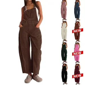 Women's Corduroy Overalls Barrel Wide Leg Bib Pants Adjustable Romper Jumpsuit with Pockets Can be used with raincoat Matching Casual